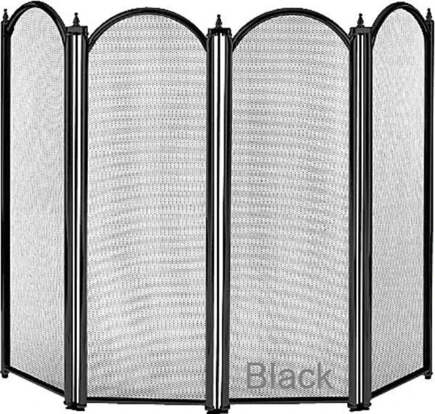 Dynasty 4-Fold Fire Guard Screen Black Steel Mesh Fireplace Log Burner Hearth