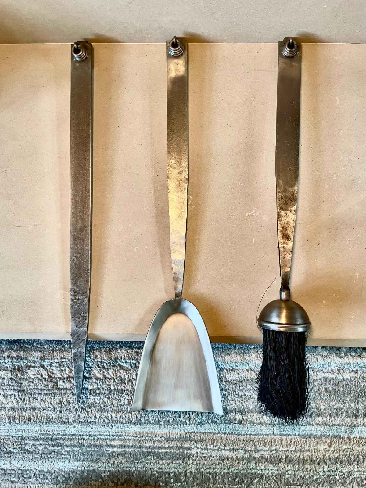 Industrial Forged Steel Fireplace Companion Set – 3 Tools & Unique Curved Stand