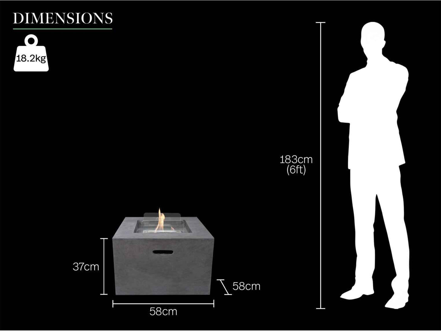 Field & Flame Cassia Bio Ethanol Fire Pit Grey Indoor Outdoor 3kW