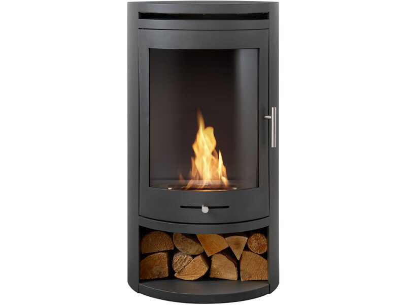 OKO S5 3kW Bio Ethanol Cylinder Stove with Log Storage, Charcoal Grey Freestanding Flueless Fireplace