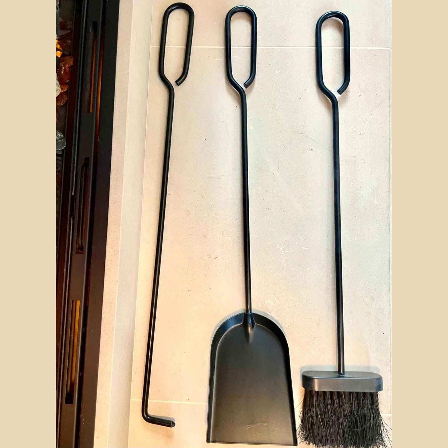 Heavy Duty Wrought Iron Fireplace Companion Set - 4 Piece Matte Black 70cm Tall