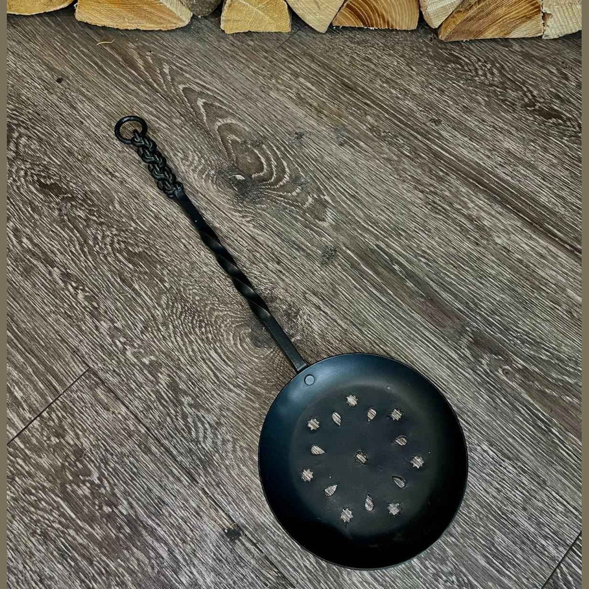 Wrought Iron Chestnut Roaster Pan – Long Handle Open Fire / Wood Burner