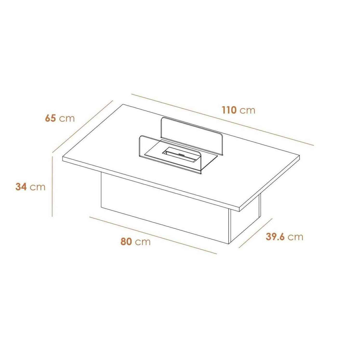 Acantha Castellon bio ethanol fire pit table dimensions diagram slate effect