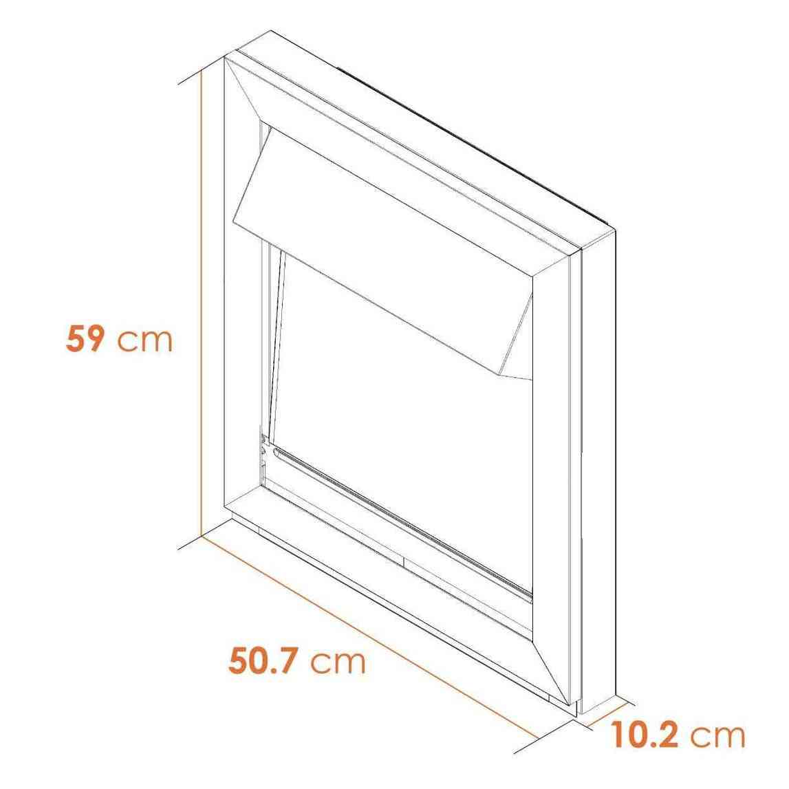 Adam Vancouver black inset electric fire dimensions diagram with 59cm height and 50.7cm width
