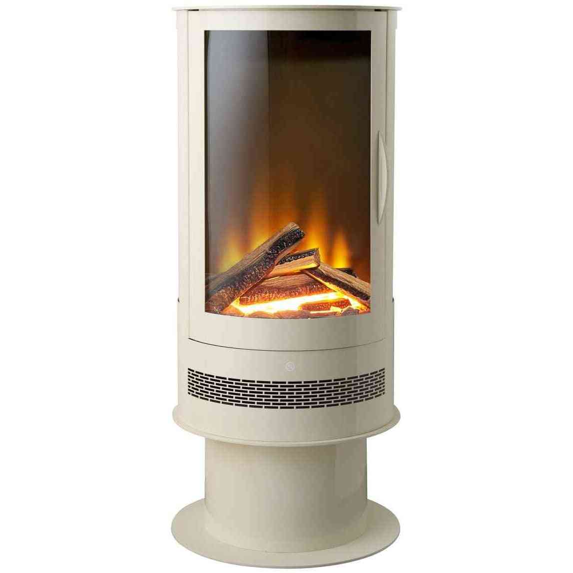 Close-up of Cream Cylinder Electric Fire with Illuminated Flame Effect and Handle