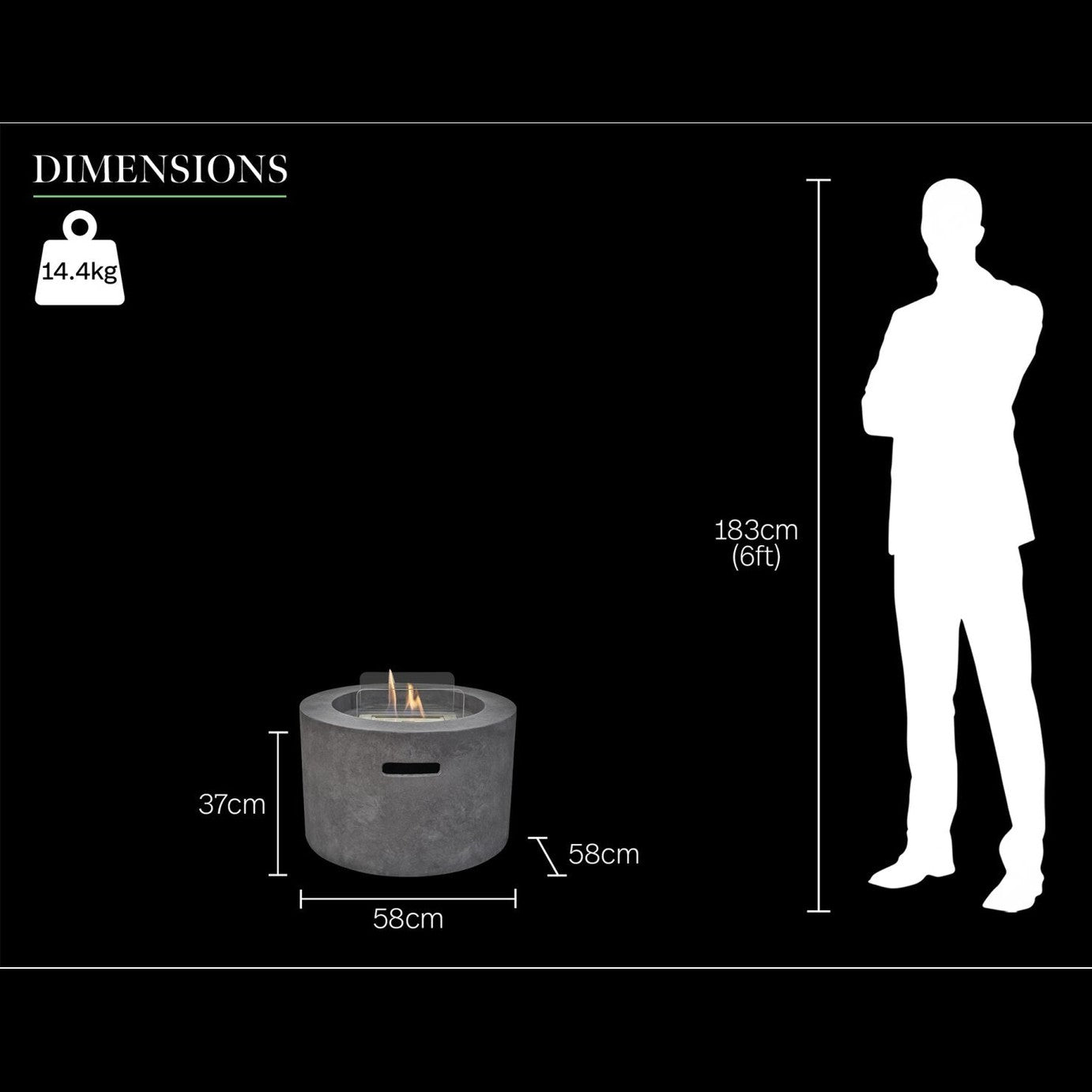 Field & Flame Acacia Bioethanol Fire Pit in Dark Concrete Grey – 3kW