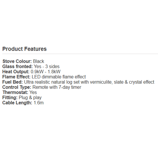 Aurora Infinity Cylinder Electric Stove Black 1.8kW LED Flame Effect 3-Sided Glass Remote Control