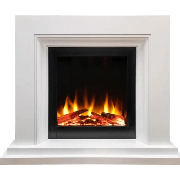 Proflame Navarro smooth white electric fireplace suite with architectural molding