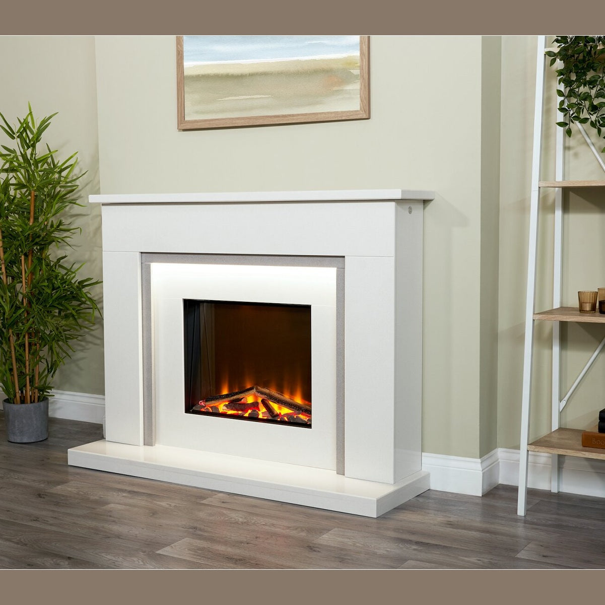 ready assembled electric fire suite with premium surround front view