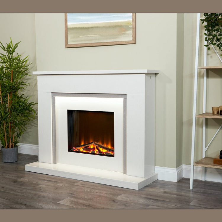 ready assembled electric fire suite with premium surround front view