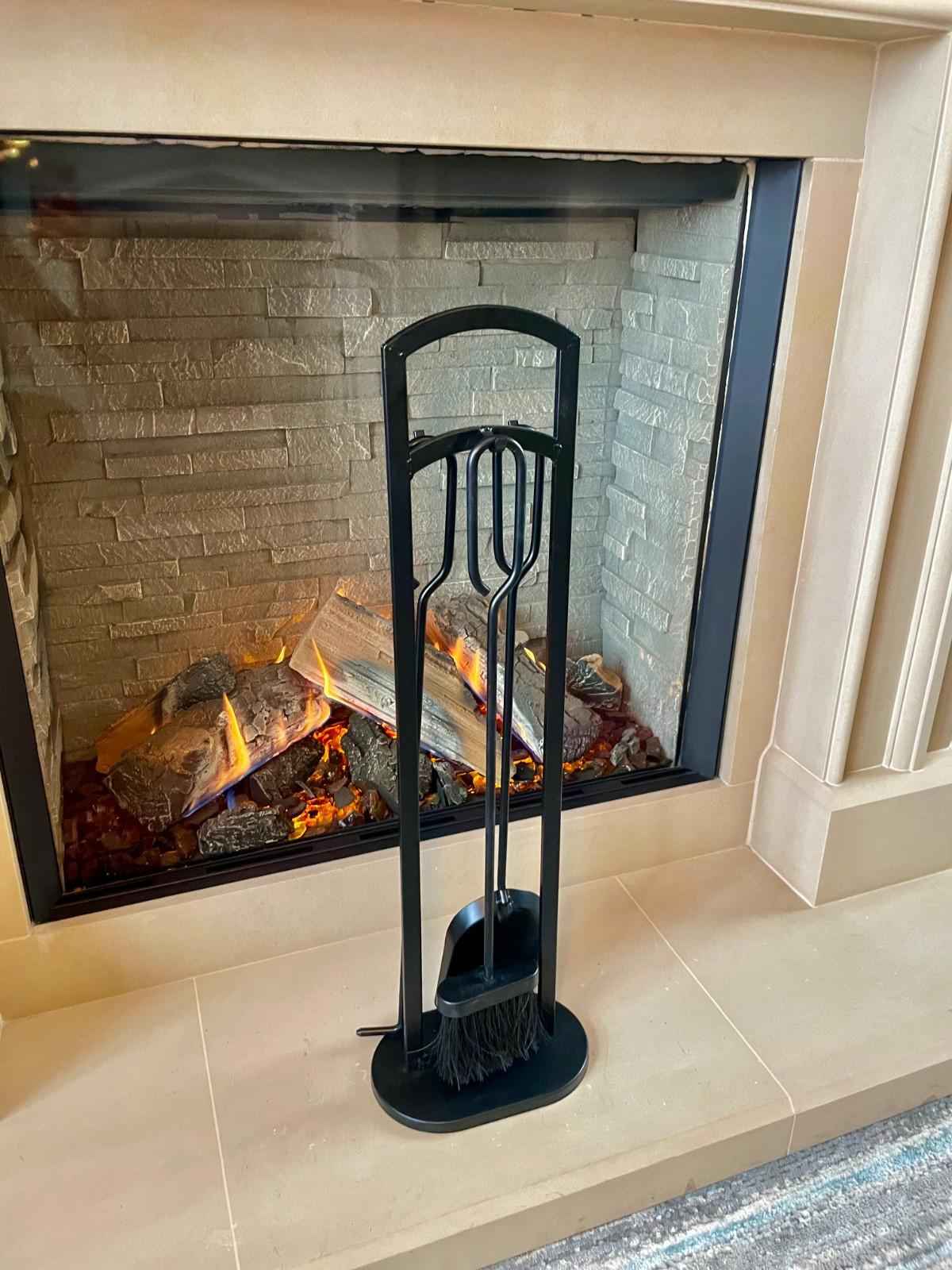 Heavy Duty Wrought Iron Fireplace Companion Set - 4 Piece Matte Black 70cm Tall