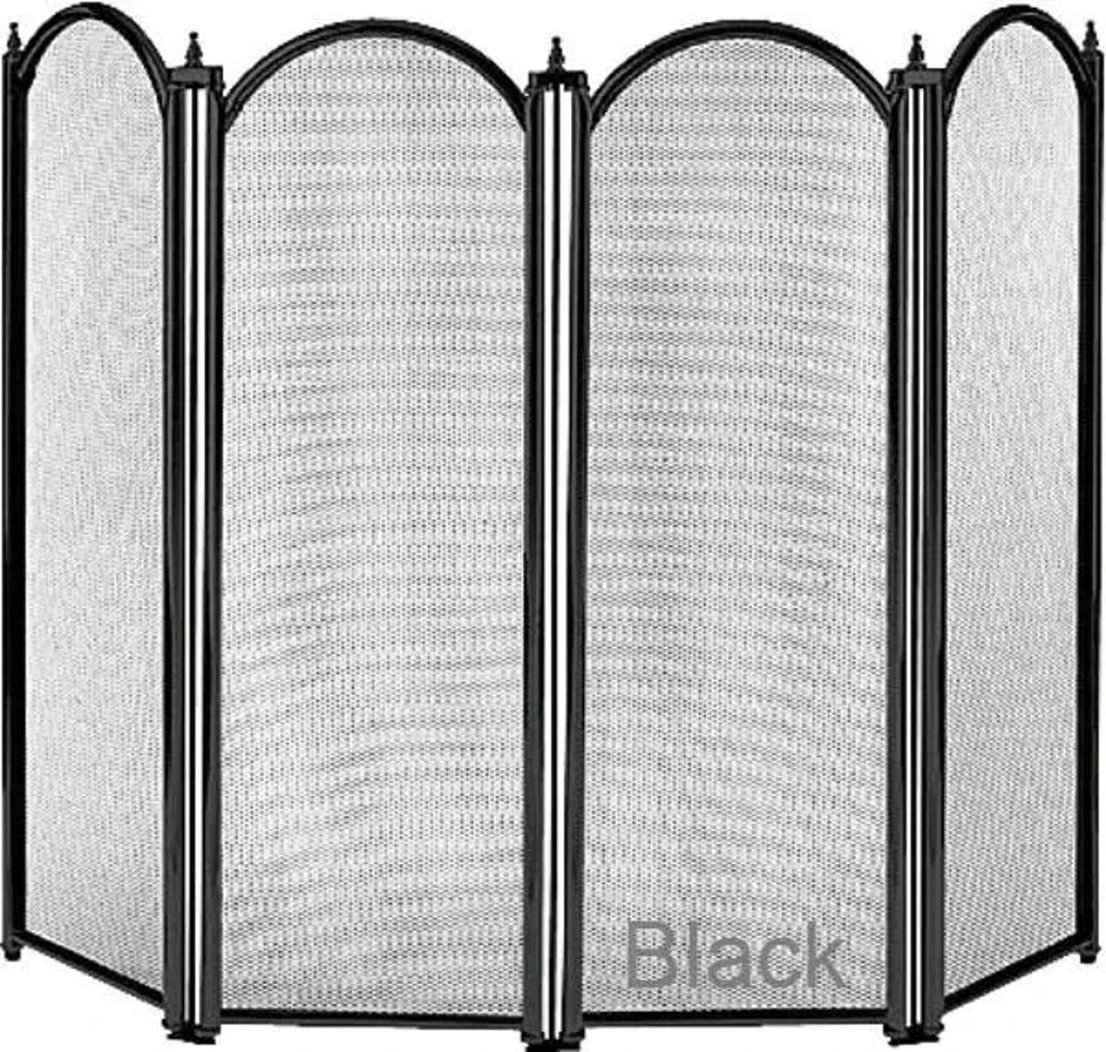 Dynasty 4-Fold Fire Guard Screen Black Steel Mesh Fireplace Log Burner Hearth