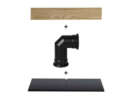 Adam Oak Beam, Black Hearth & Decorative Stove Pipe Set – Electric Stove Fireplace Surround