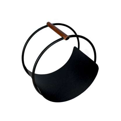 Ivyline Leather Handle Round Log Holder - Black Iron Fireside Basket