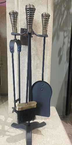 5-Piece Fireplace Tool Set – Black & Antique Silver Handles (63.5cm)