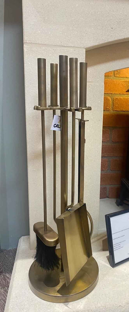 Mortimer Fireside Companion Set in Antique Brass  with Stand - 60cm