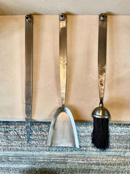Industrial Forged Steel Fireplace Companion Set – 3 Tools & Unique Curved Stand