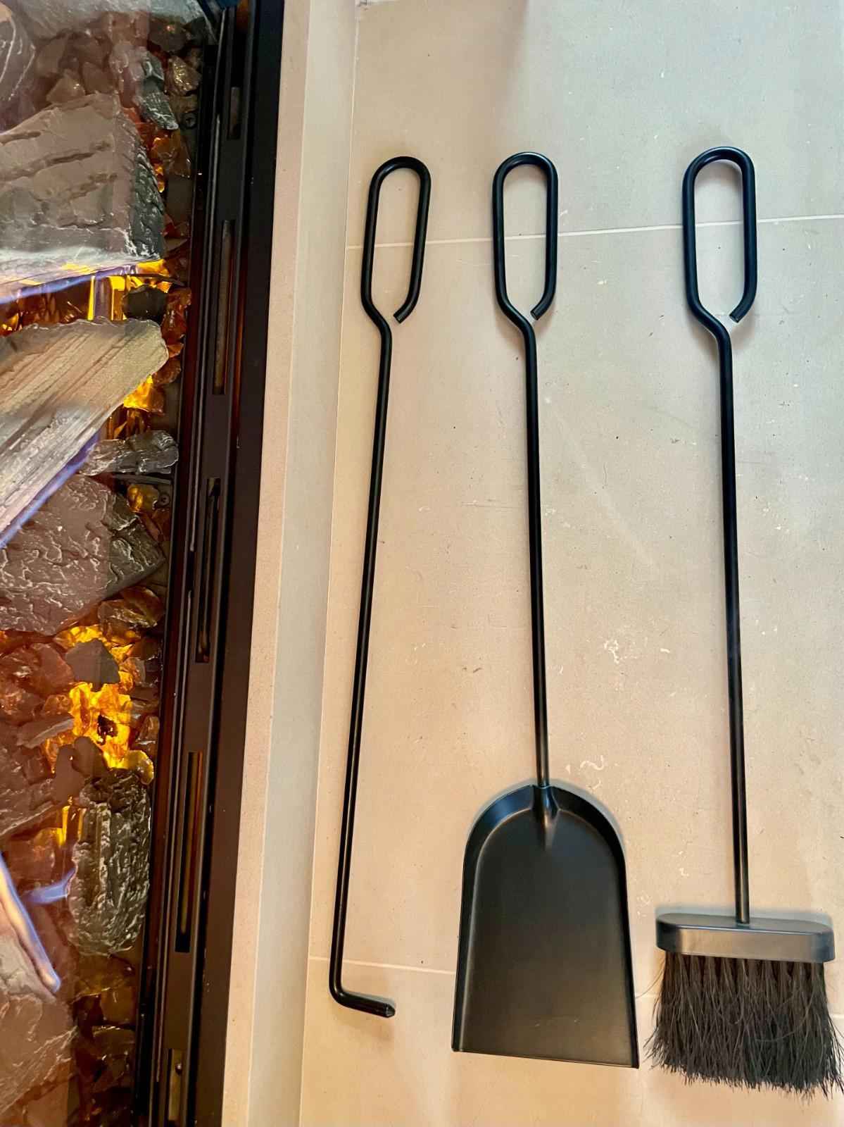 Heavy Duty Wrought Iron Fireplace Companion Set - 4 Piece Matte Black 70cm Tall