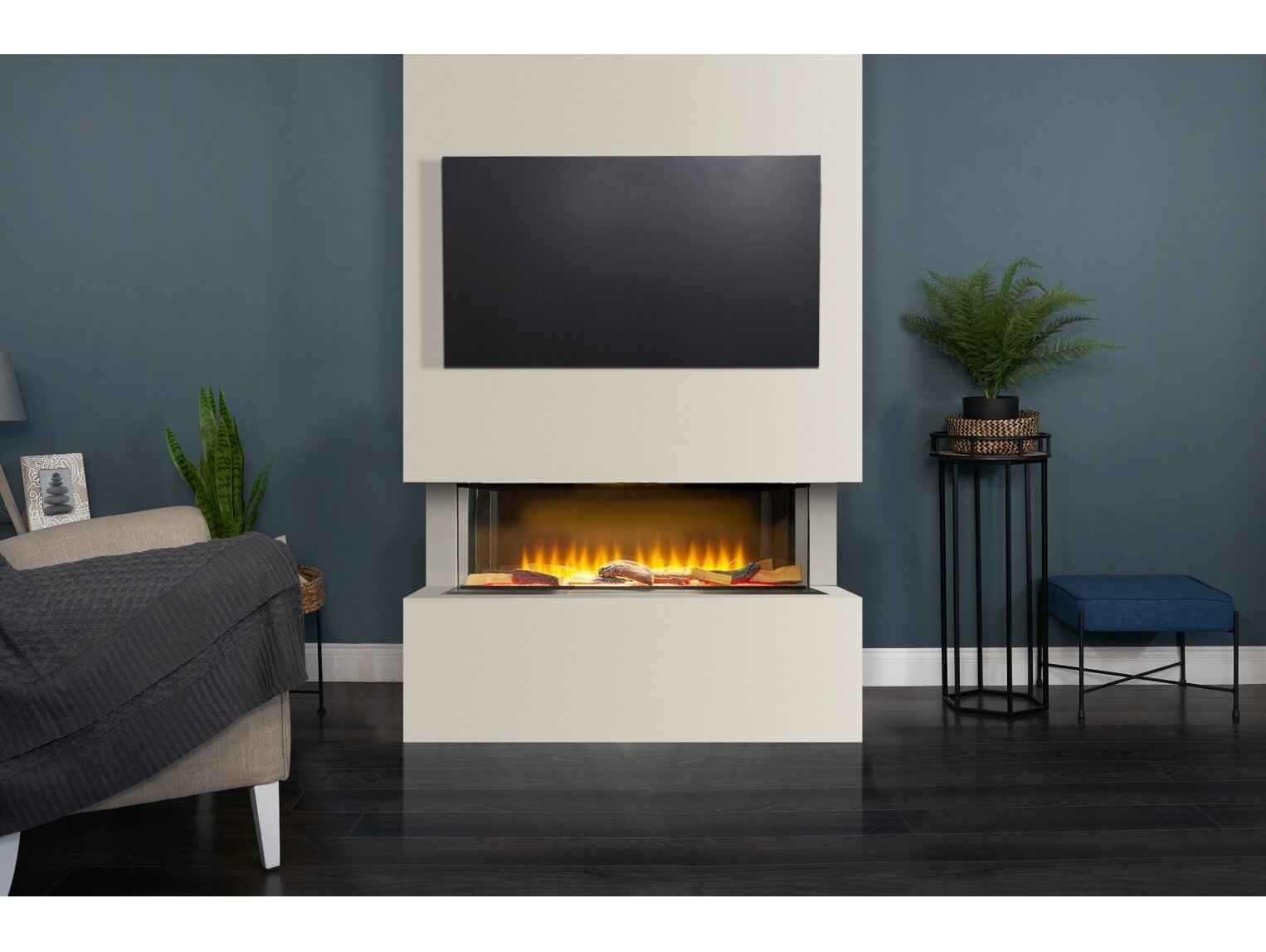 Adam Sahara Panoramic Media Wall Package 1 with 31” Electric Fire – Easy Paint MDF (Up to 35kg TV)