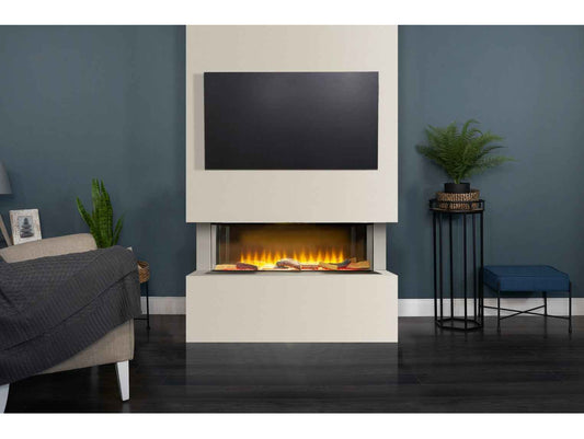 Adam Sahara Panoramic Media Wall Package 1 with 31” Electric Fire – Easy Paint MDF (Up to 35kg TV)