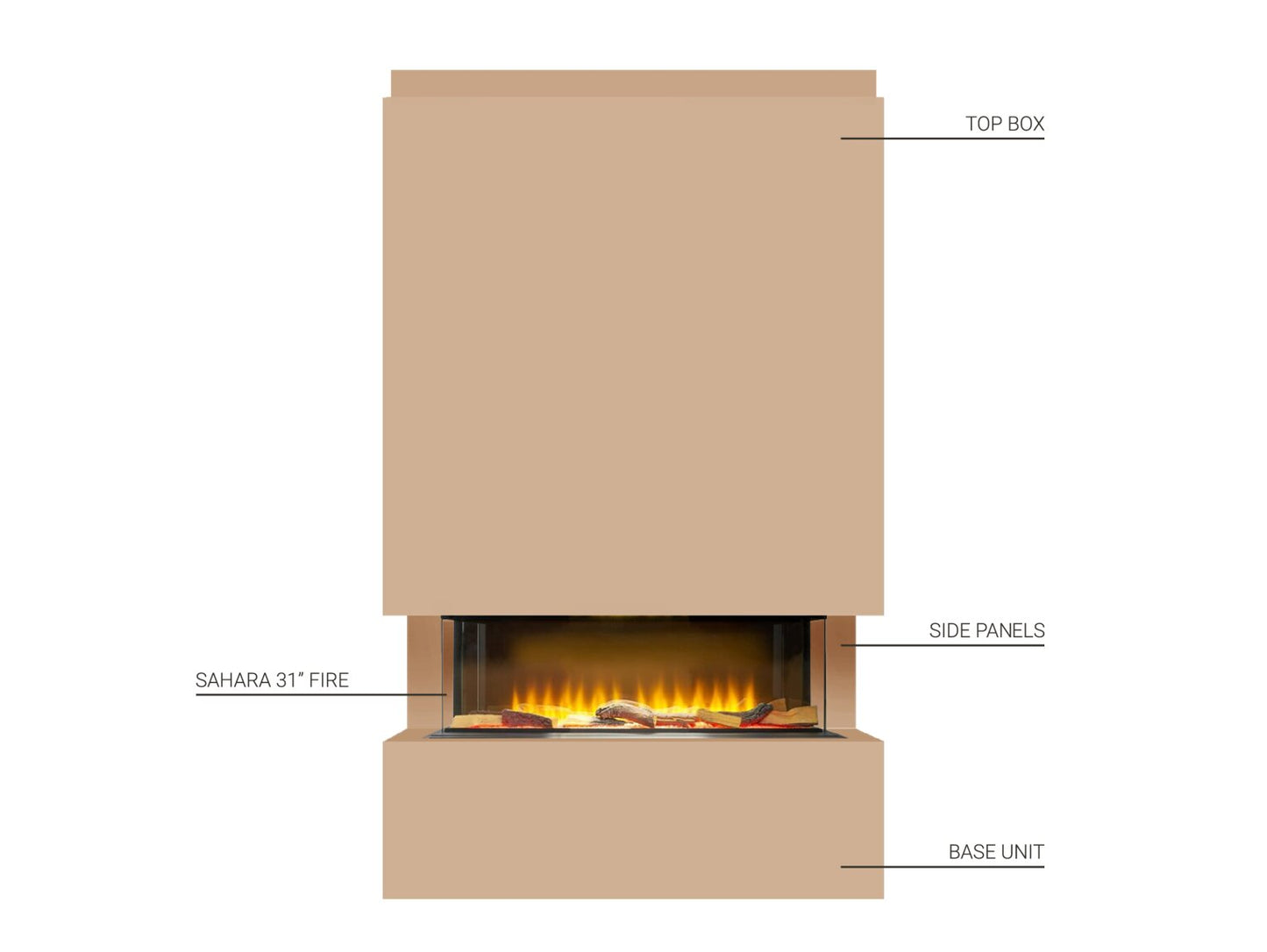 Adam Sahara Pre-Built Media Wall Fireplace Package 31" Electric Fire 2kW LED Flame Effect