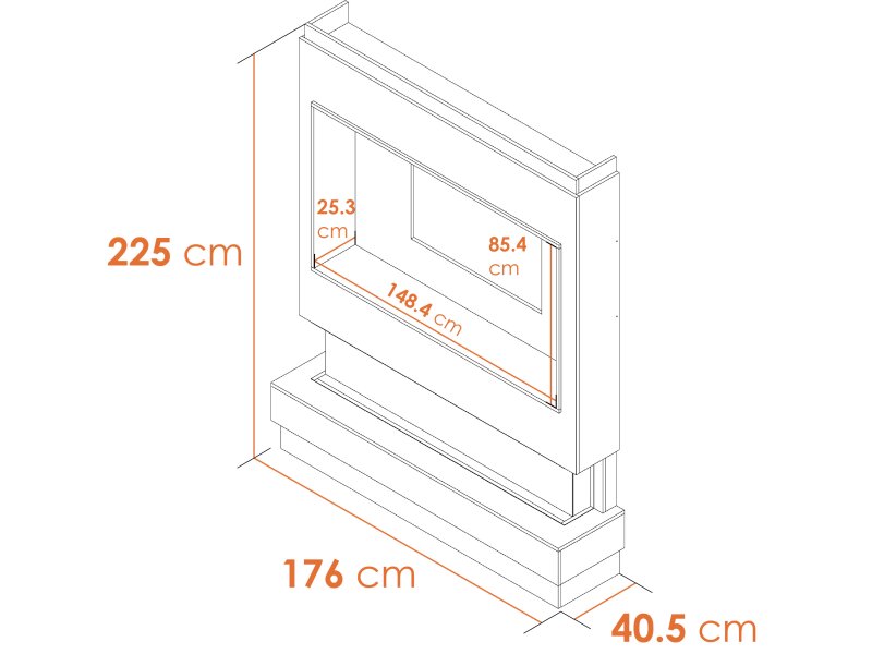 Acantha Matrix Pre-Built Pure White & Oak Effect Panoramic Media Wall with TV Recess & 150 Electric Fire