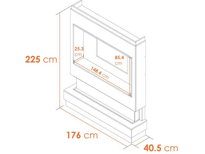 Acantha Matrix Pre-Built Pure White & Oak Effect Panoramic Media Wall with TV Recess & 150 Electric Fire