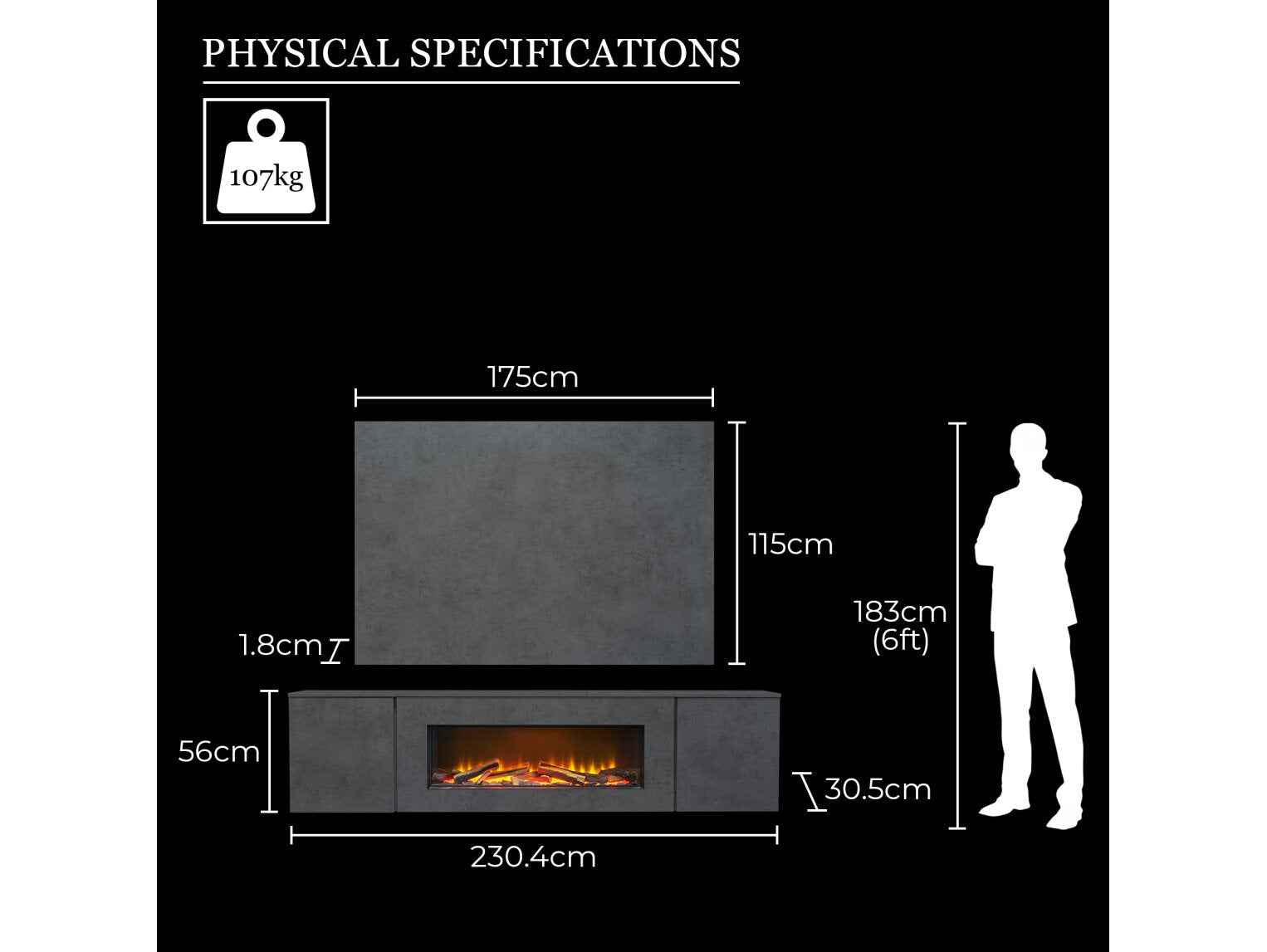 Aurora Aries 1838 Luxury Electric Media Wall Fire Suite with Slate Effect TV Backboard (Up to 65”)