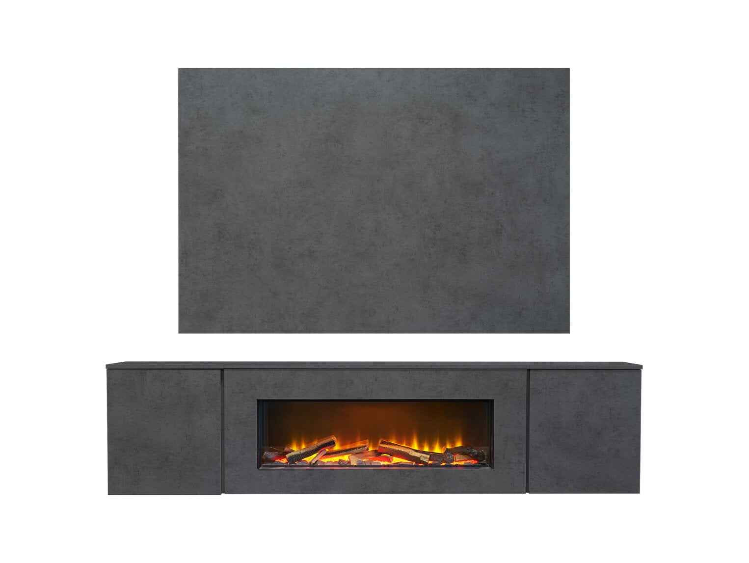 Aurora Aries 1838 Luxury Electric Media Wall Fire Suite with Slate Effect TV Backboard (Up to 65”)