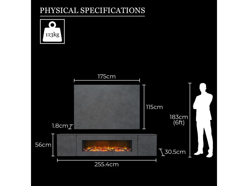 Aurora Aries XL 100 Inch Electric Floating Media Wall Suite with 65 Inch Slate Effect TV Board
