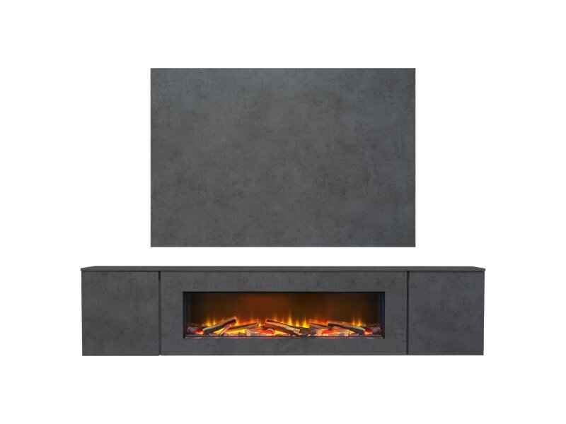 Aurora Aries XL 100 Inch Electric Floating Media Wall Suite with 65 Inch Slate Effect TV Board