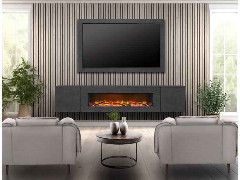 Aurora Aries XL 100 Inch Electric Floating Media Wall Suite with 65 Inch Slate Effect TV Board