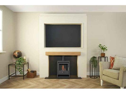 Acantha Stove Media Wall 2 with OKO S1 Bio Ethanol Stove – Easy Paint MDF (58” TV)
