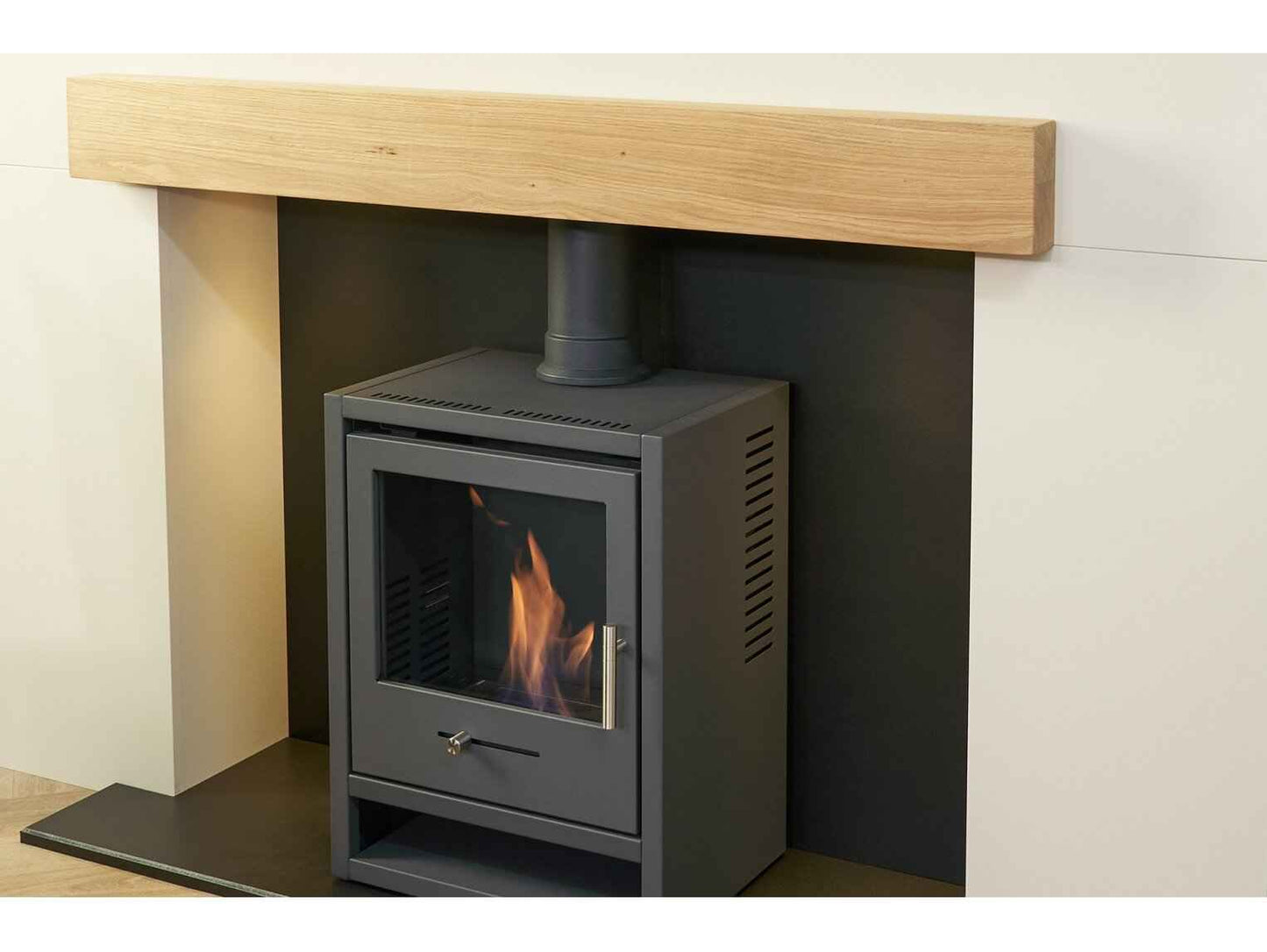 Acantha Stove Media Wall 2 with OKO S1 Bio Ethanol Stove – Easy Paint MDF (58” TV)