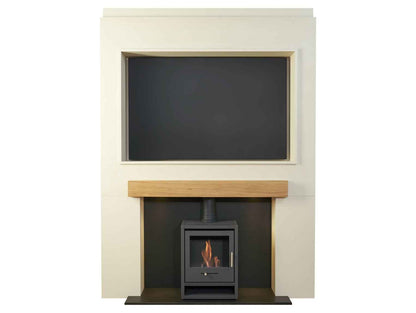 Acantha Stove Media Wall 2 with OKO S1 Bio Ethanol Stove – Easy Paint MDF (58” TV)