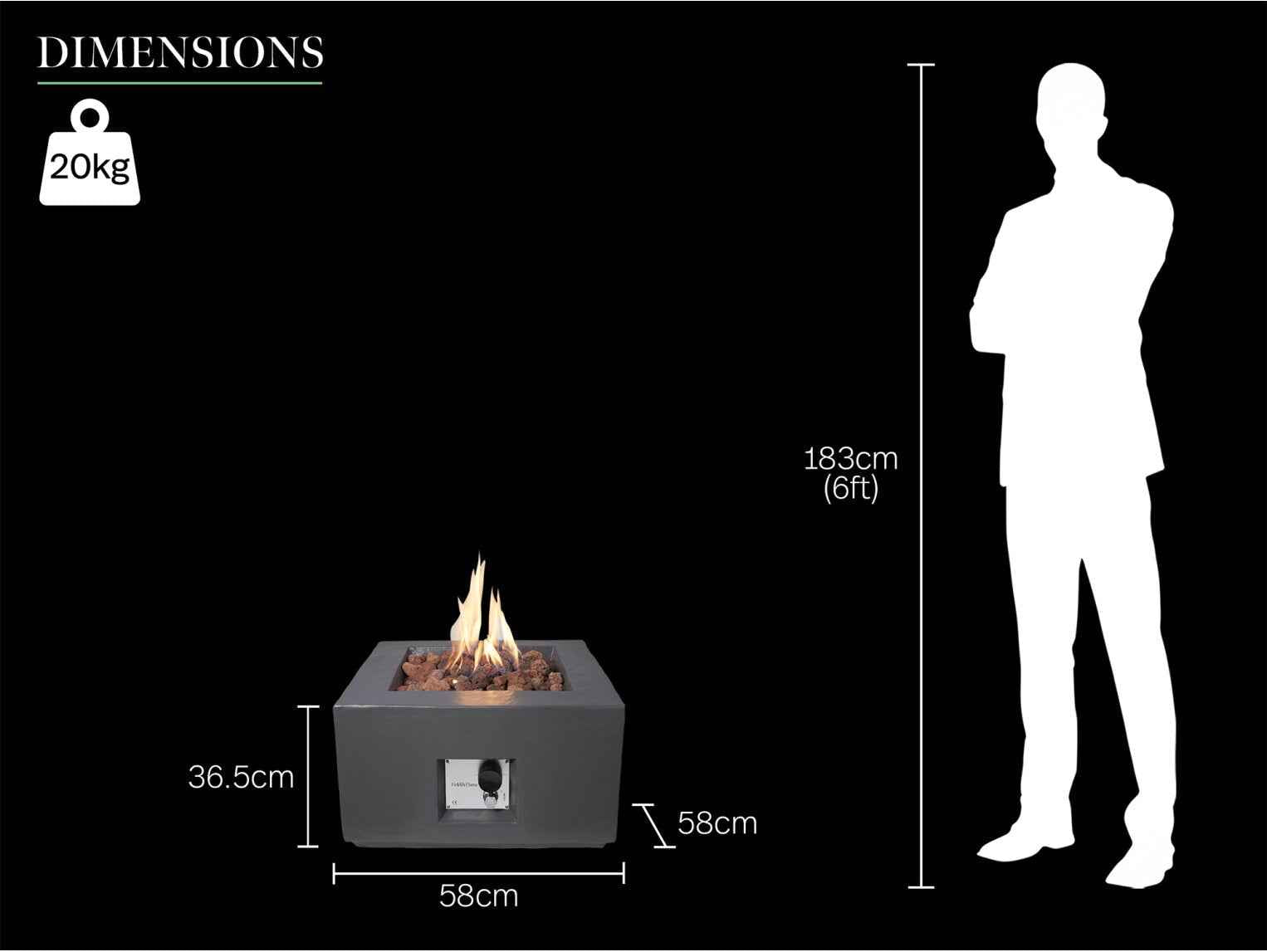 Field & Flame Aster Gas Fire Pit Grey 13kW Square Patio Heater Garden Fire Pit