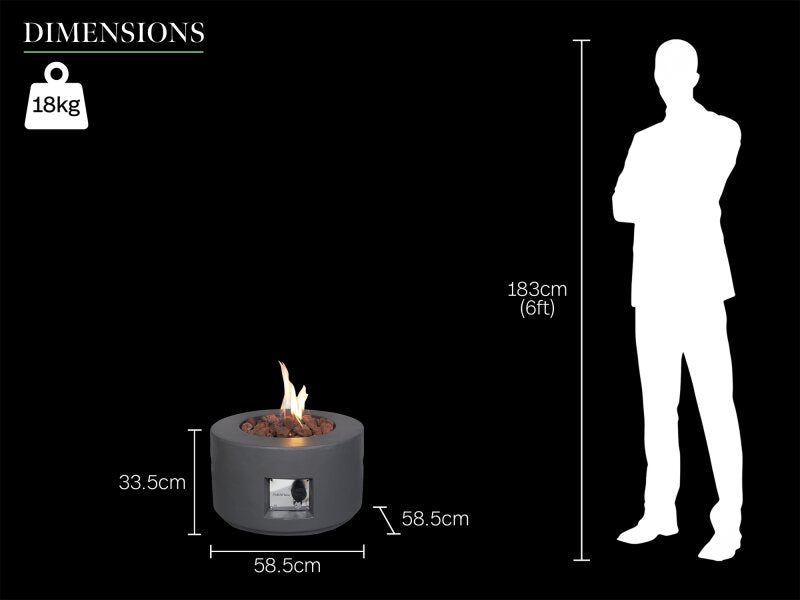Field & Flame Canna Gas Fire Pit in Grey – 13kW Outdoor Gas Fire Bowl