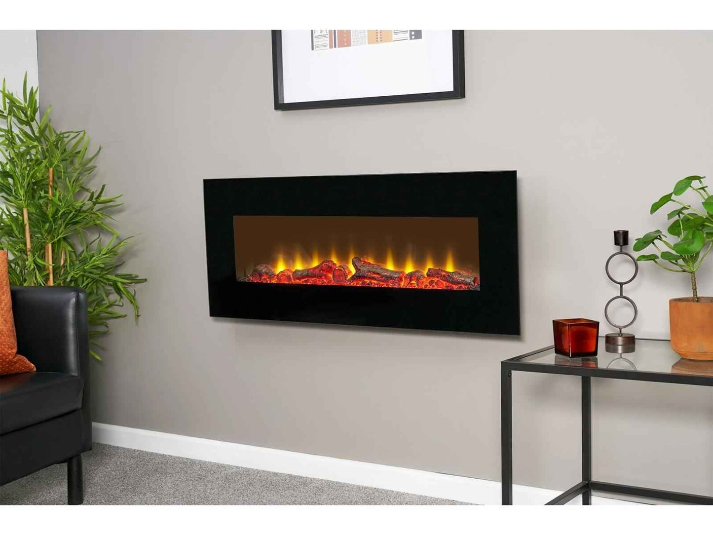 Sureflame 42" Electric Wall Mounted Fire – Black Glass LED Fireplace with Remote