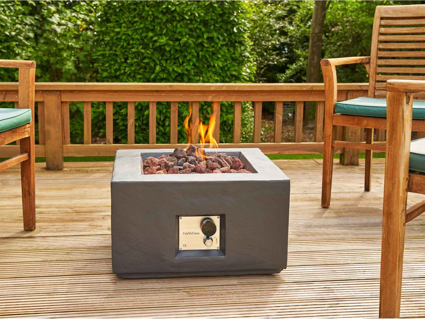 Field & Flame Aster Gas Fire Pit Grey 13kW Square Patio Heater Garden Fire Pit