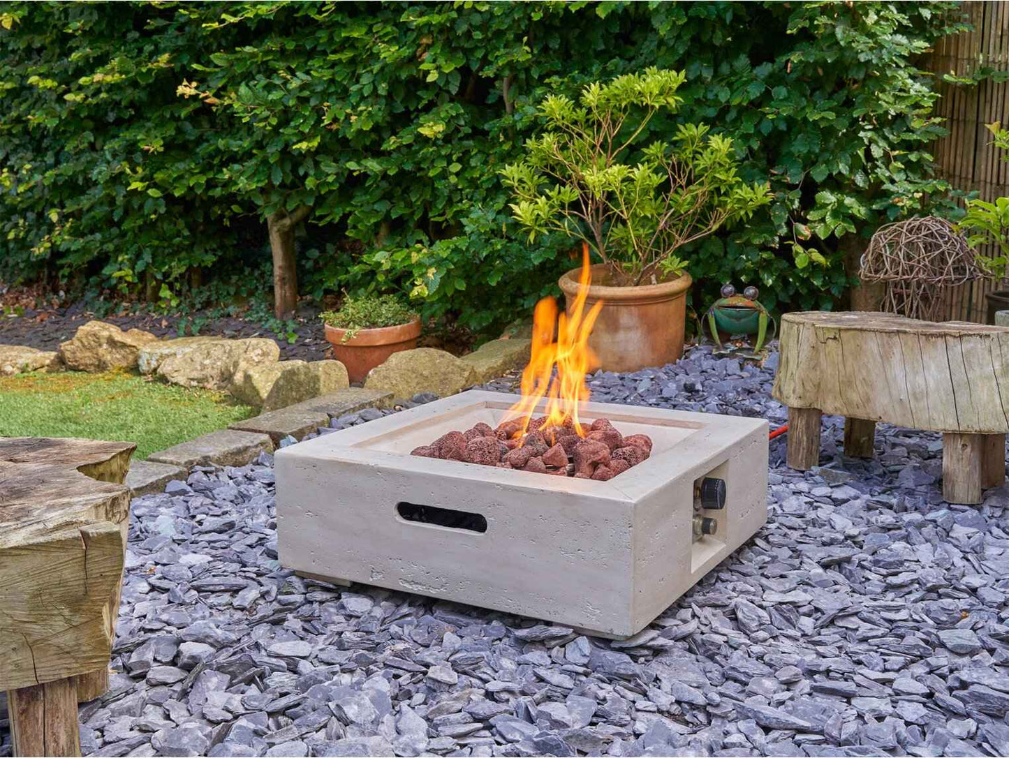Field & Flame Mazus Gas Fire Pit  Travertine Effect |13kW Patio Heater