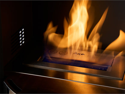 OKO S5 3kW Bio Ethanol Cylinder Stove with Log Storage, Charcoal Grey Freestanding Flueless Fireplace