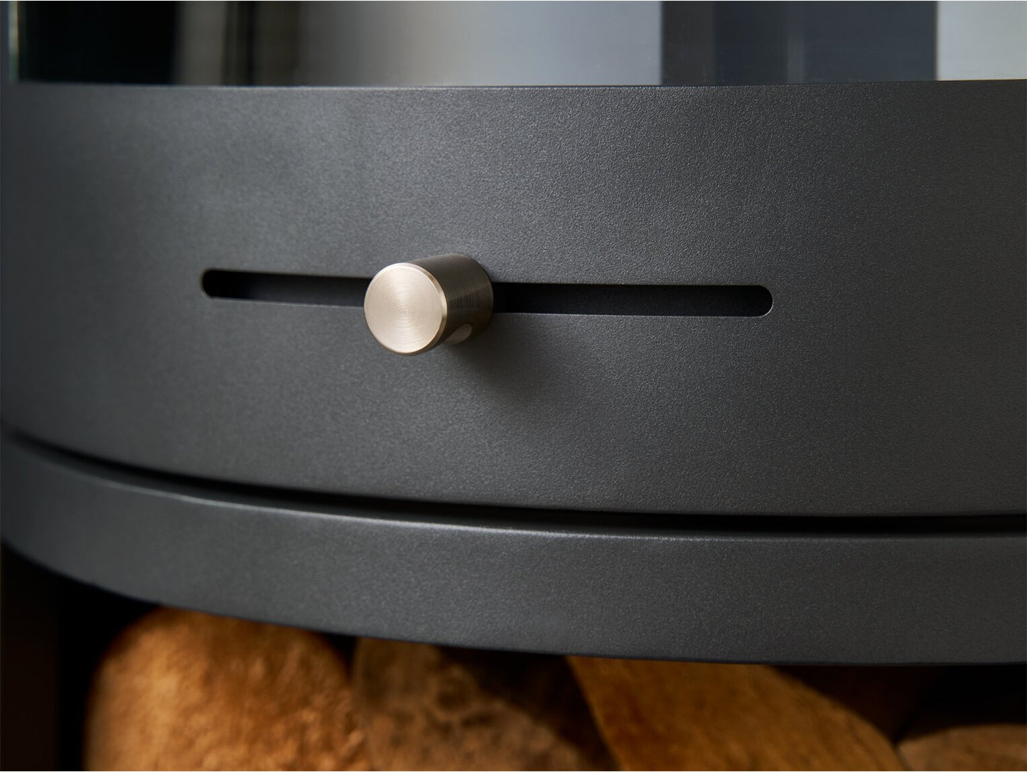 OKO S5 3kW Bio Ethanol Cylinder Stove with Log Storage, Charcoal Grey Freestanding Flueless Fireplace