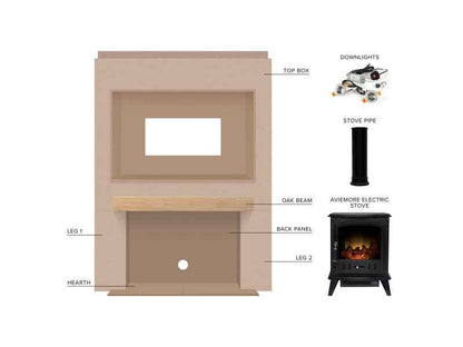 Acantha Stove Media Wall 2 with Adam Aviemore Electric Stove – Easy Paint MDF (58” TV)