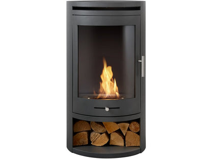 OKO S5 3kW Bio Ethanol Cylinder Stove with Log Storage, Charcoal Grey Freestanding Flueless Fireplace
