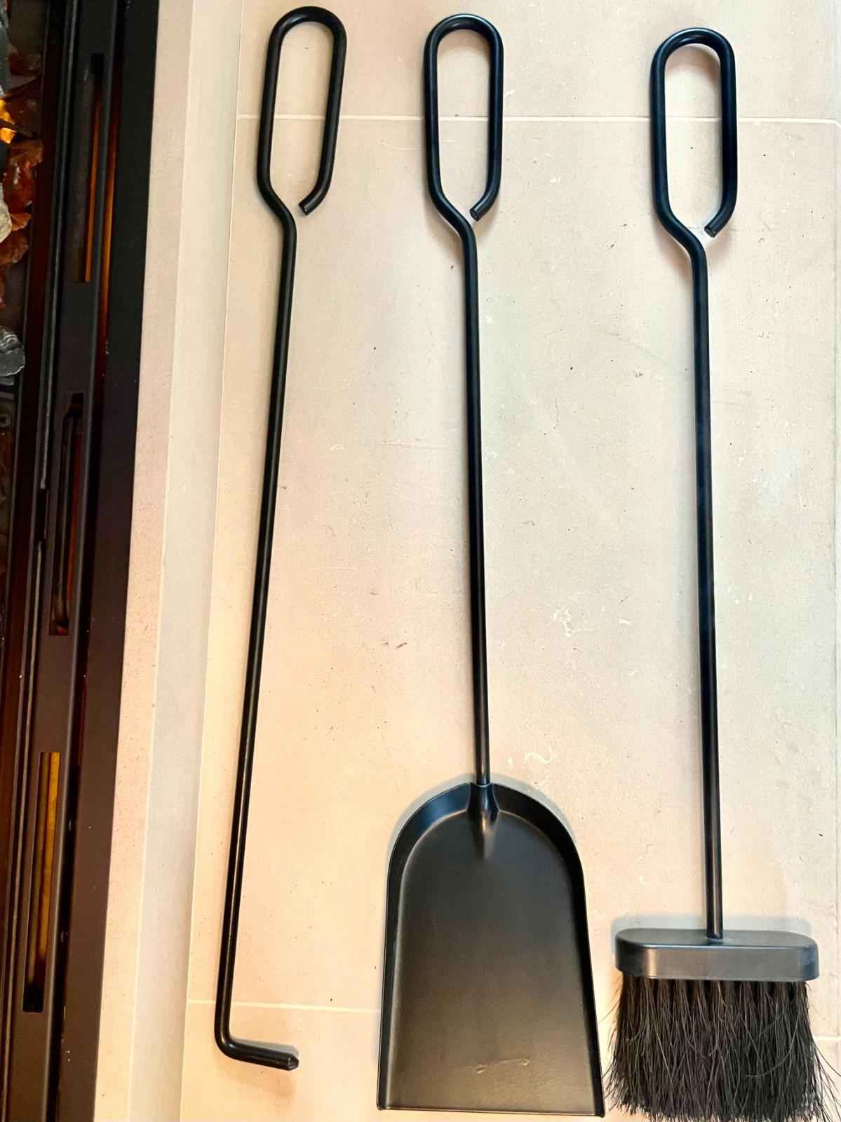 Heavy Duty Wrought Iron Fireplace Companion Set - 4 Piece Matte Black 70cm Tall