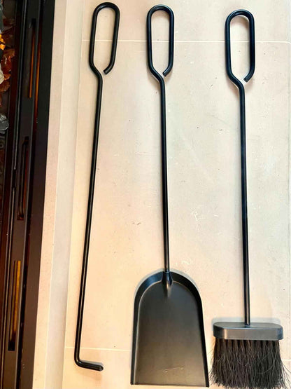 Heavy Duty Wrought Iron Fireplace Companion Set - 4 Piece Matte Black 70cm Tall
