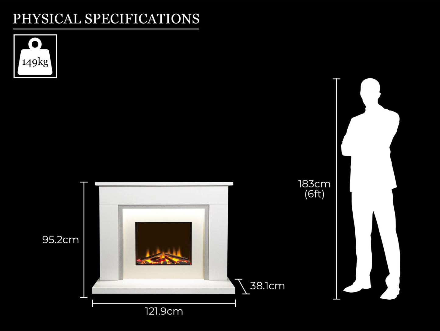 Aurora Belgrade 48-Inch China White & Sparkly Grey Marble Electric Fireplace Suite