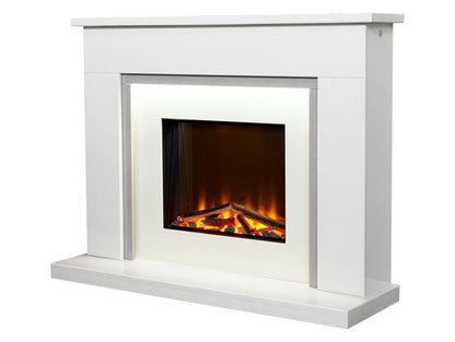 Aurora Belgrade 48-Inch China White & Sparkly Grey Marble Electric Fireplace Suite