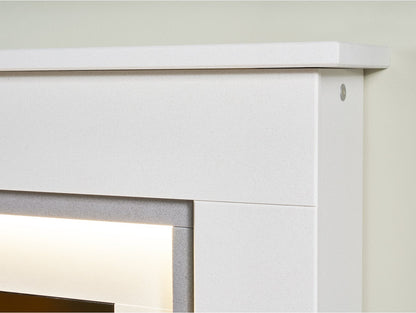 Aurora Belgrade 48-Inch China White & Sparkly Grey Marble Electric Fireplace Suite
