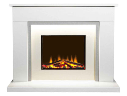 Aurora Belgrade 48-Inch China White & Sparkly Grey Marble Electric Fireplace Suite
